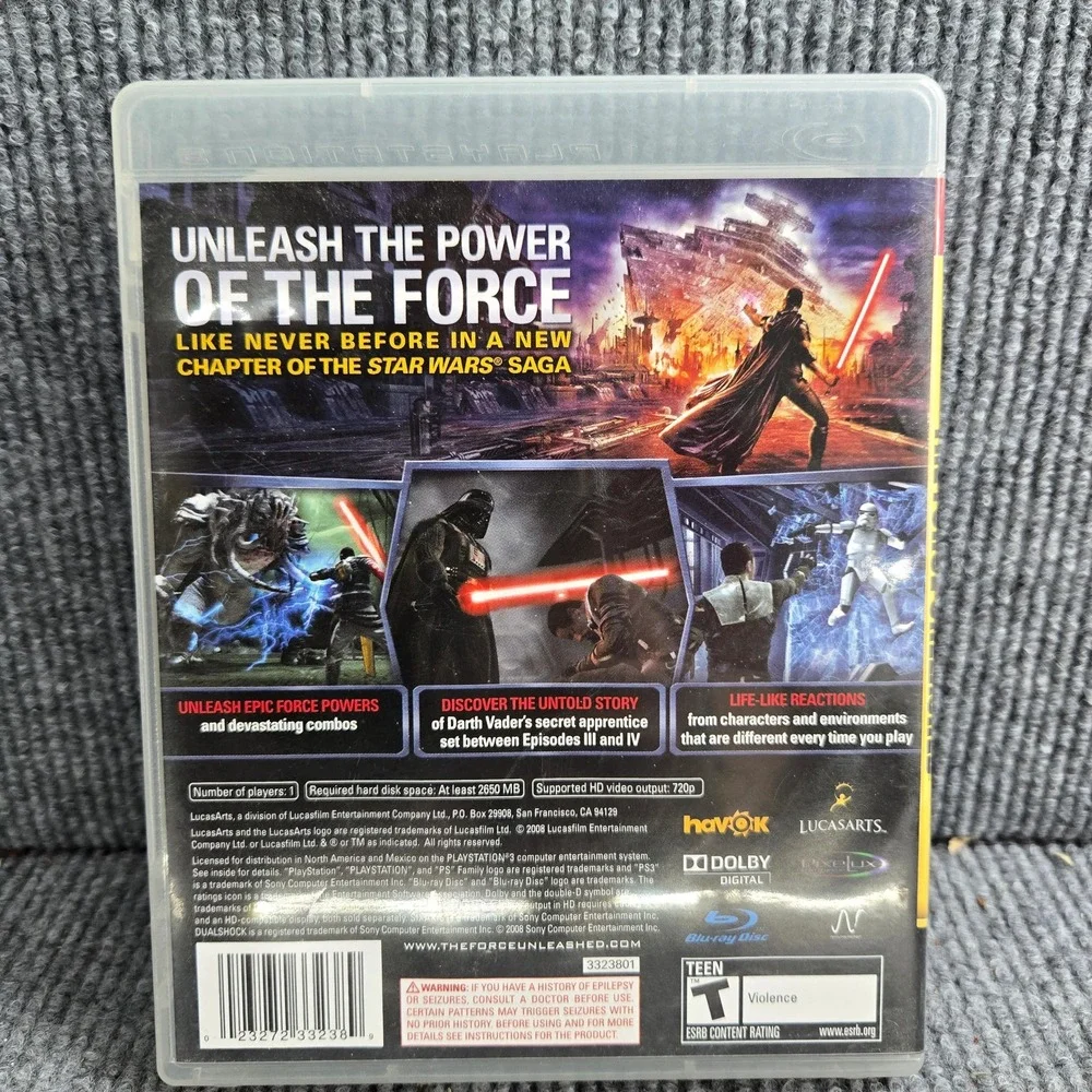 Star Wars The Force Unleashed PS3 Game Case LucasArts